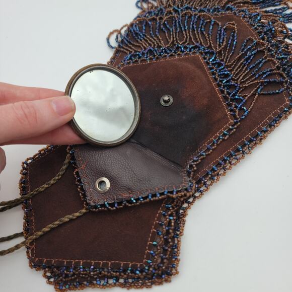 Vintage Boho Suede Beaded Handbag Purse - Picture 9 of 13